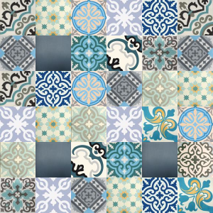 Patchwork cement tiles - shades of blue